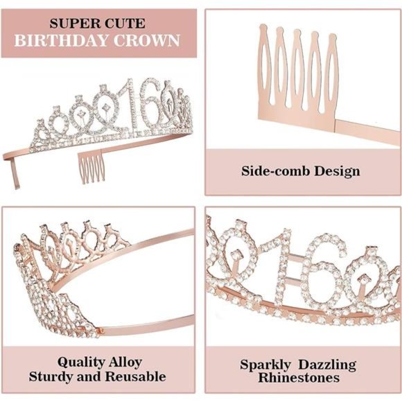 Sweet 16 Birthday Decorations for Girls, Including Sweet 16 Cake Toppers, Crown - Picture 2 of 7